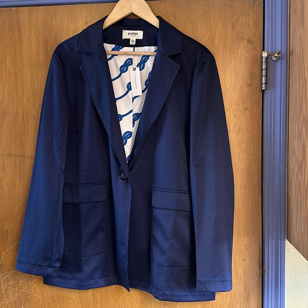 Anthropologie Porridge Clothing satin boyfriend jacket.